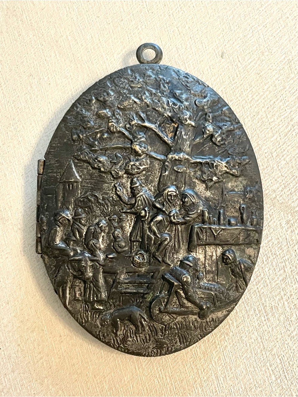 Antique Oval Embossed Metal Locket